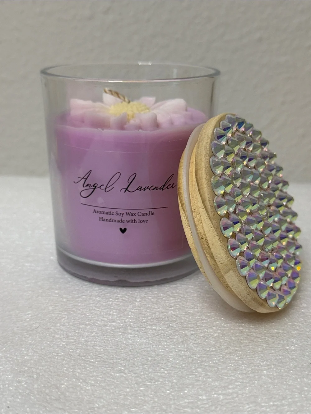💜✨ Lavender Soy Candle with Jeweled Lid | Hand Bedazzled | Floral Accent Candle